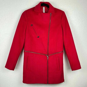 MURAL Jacket Women's Sz XS Convertible Zippered Collared Peacoat Lined Wool Red